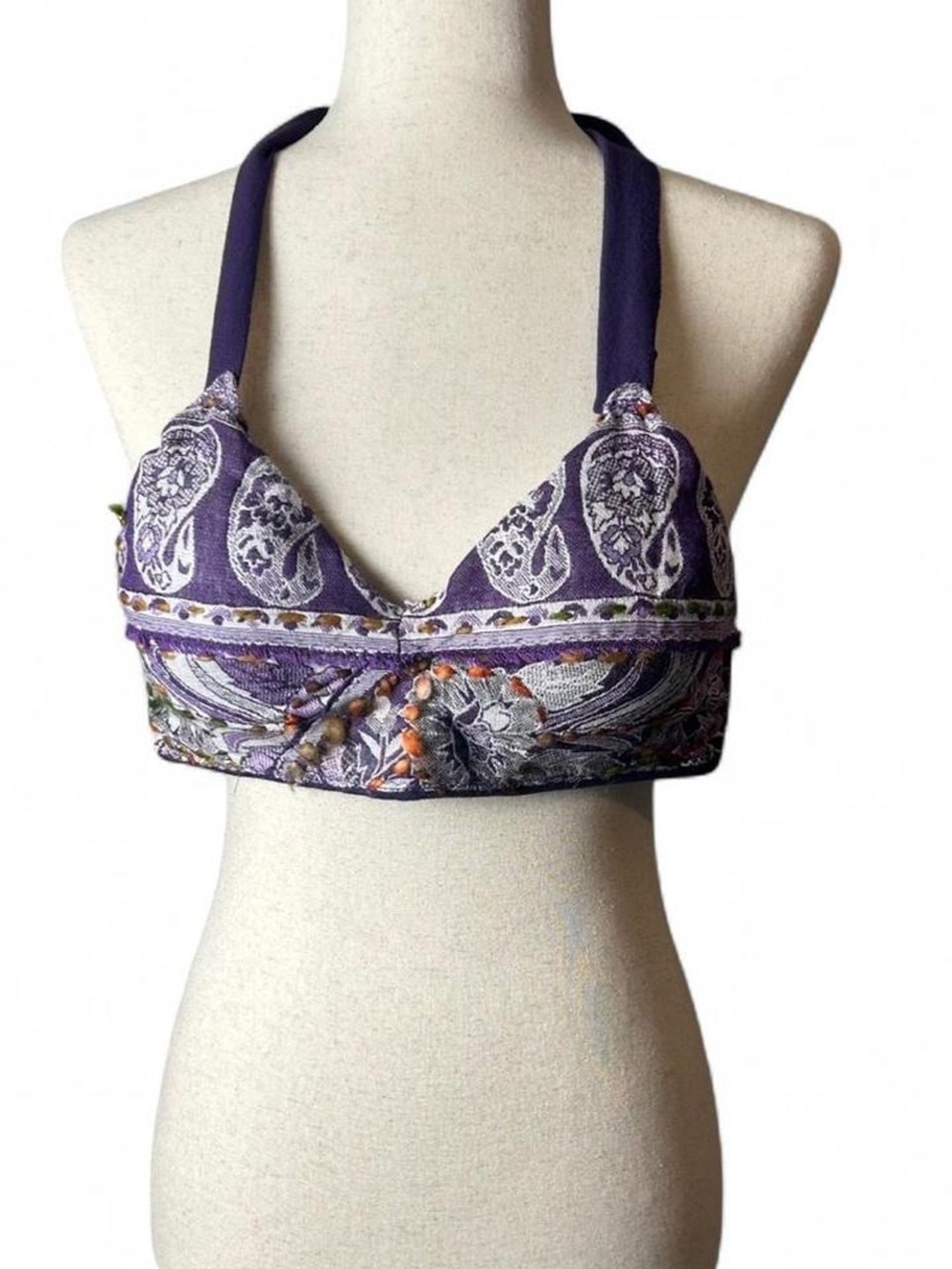Handmade Purple Paisley Halter Bralette Costume Belly Dancing Top